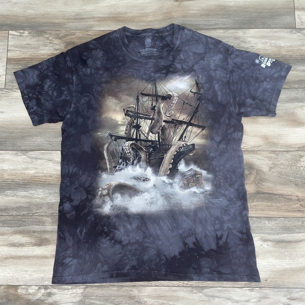 The Mountain‎ Kraken Ship Graphic Cotton Crew Neck Men's Short Sleeve T-Shirt L